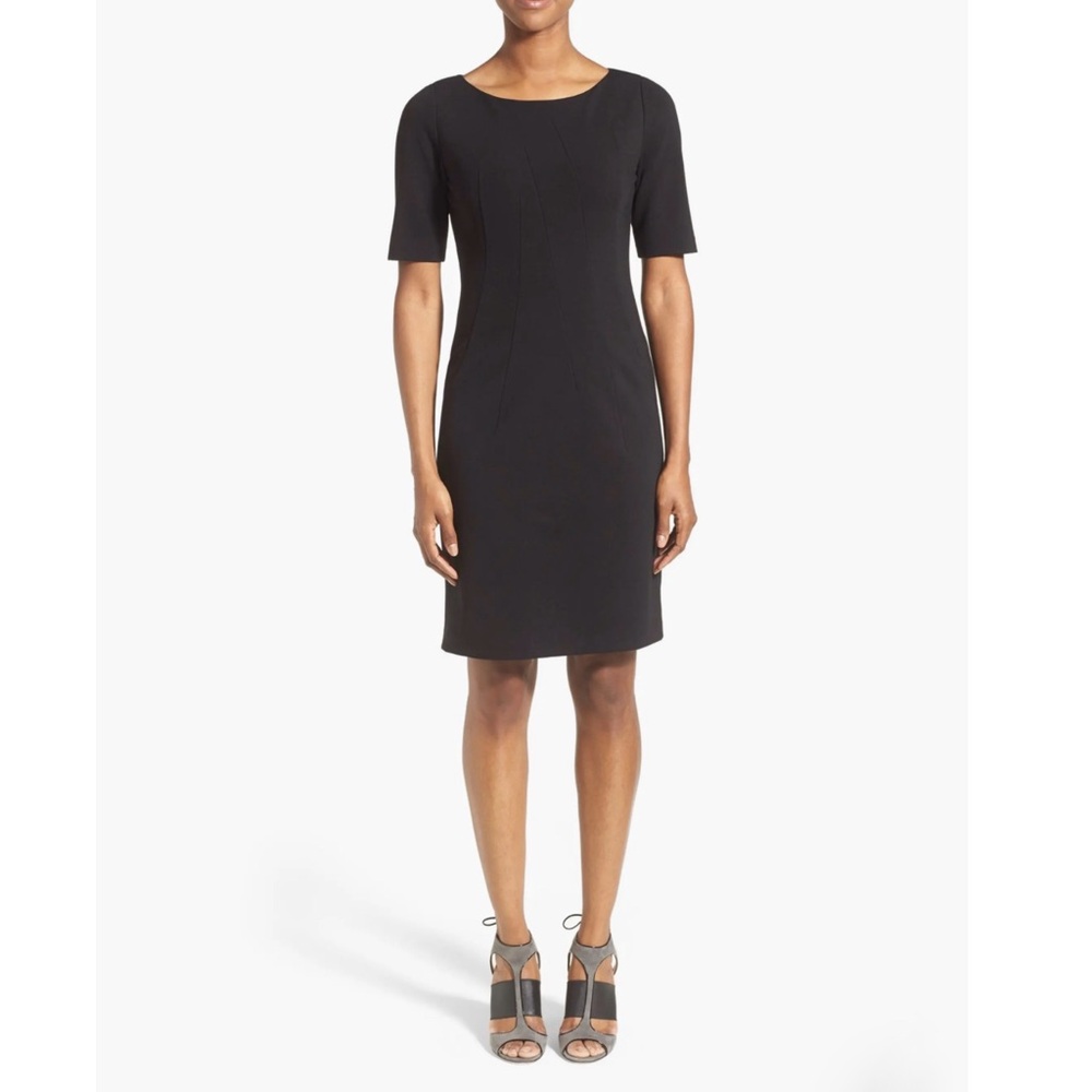 Lafayette 148 NY Punto Milano Seam Detail Sheath Dress in Black Size 10